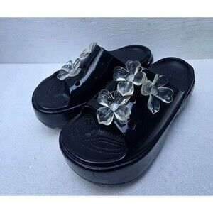 New Crocs Shoes Sandal Size 11 Floral  Wedge Stomp Hyper Floral High Shine Slide